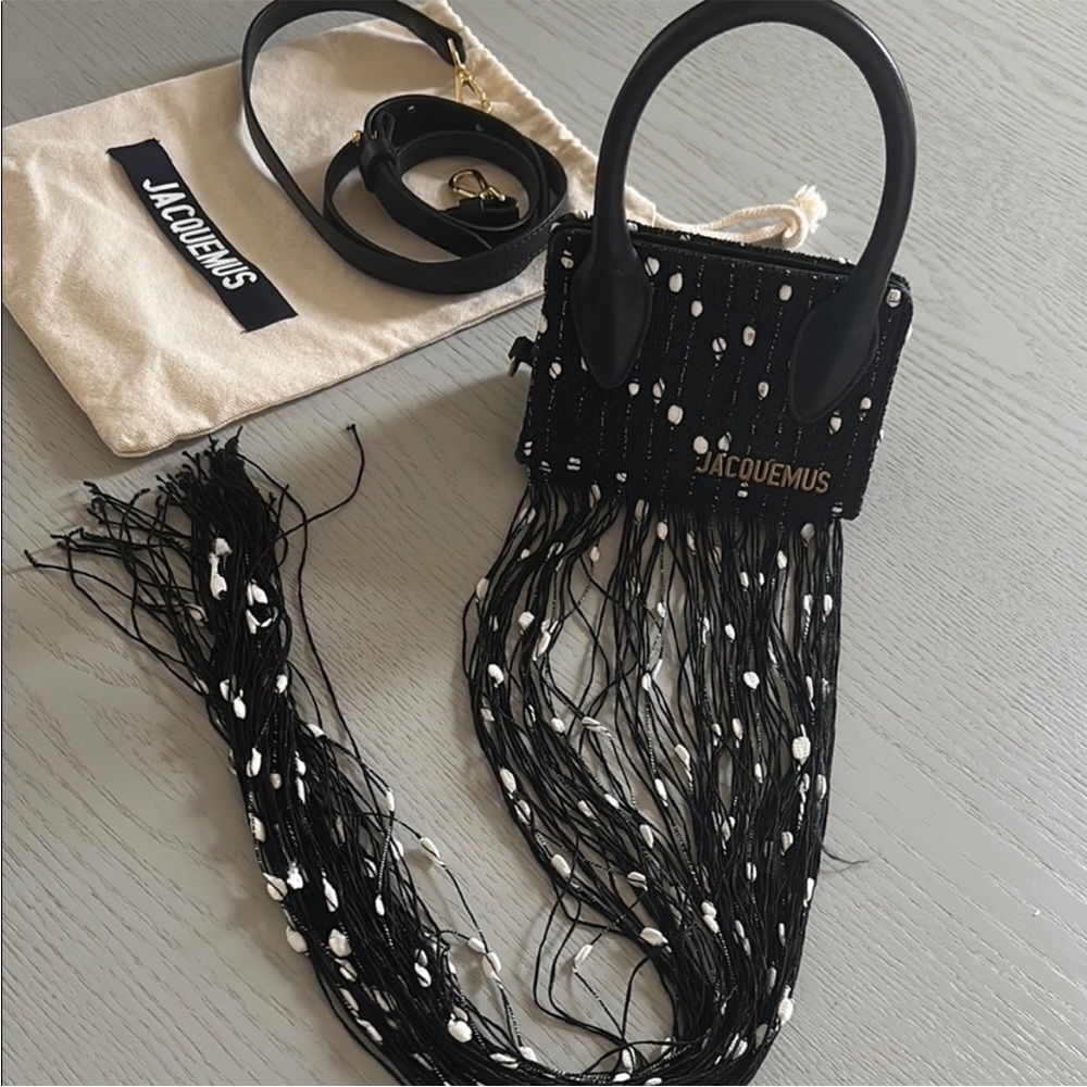 Jacquemus Mini Black and White Fringe Bag